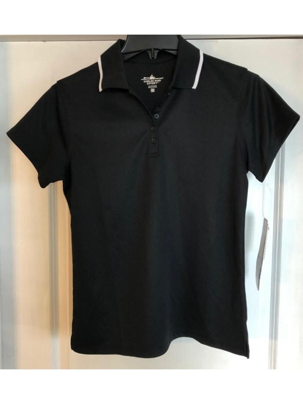 NWT Women's Charles River Sport Polo Shirt SS Size S Black White Wicking
